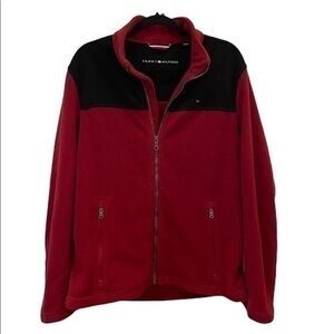 Tommy Hilfiger Fleece Red Black Full Zip Up Jacket 
Men Medium 
Condition 8/10